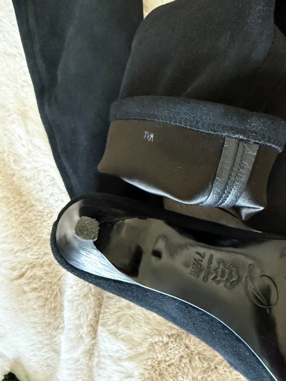Worn Once! Delman Black Suede Knee-High Boots with Pointed Toe - Picture 9 of 13